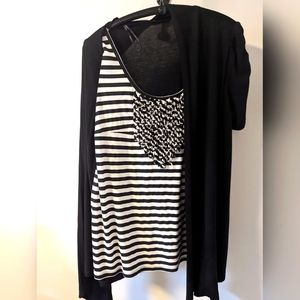 Blouse Black & White Stripe with Short Sleeve attached Jacket - Medium